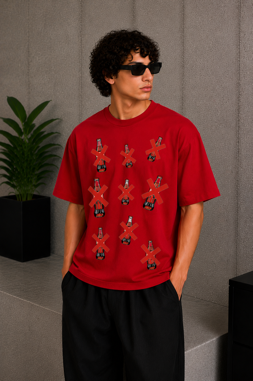Cool Bee Cross Tee Red for Men - Red Oversized Graphic Tee Streetwear India - Detail View