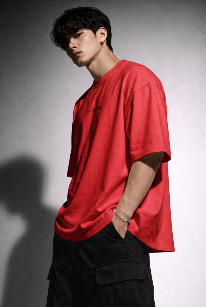 Cool Bee Perspective Graphic Tee Red for Men - Red Oversized Graphic Tee Streetwear India - Back View