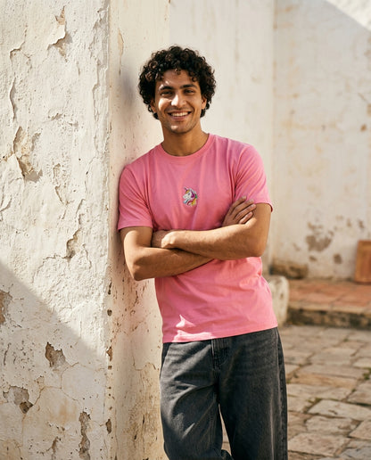 Cool Bee Essential Cotton Crew Neck T-Shirt Pink for Men - Pink Graphic Tee India - Lifestyle View