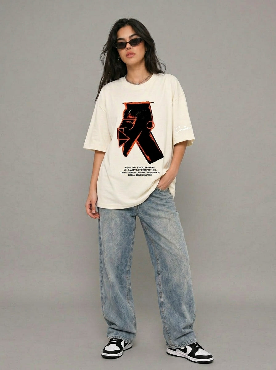 Cool Bee Urban Nomad Tee White for Women - Oversized Graphic Tee Streetwear India - Detail View