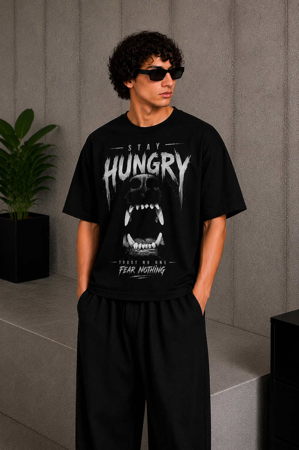 Cool Bee Alpha Tee Black for Men - Black Oversized Graphic Tee Streetwear India - Detail View