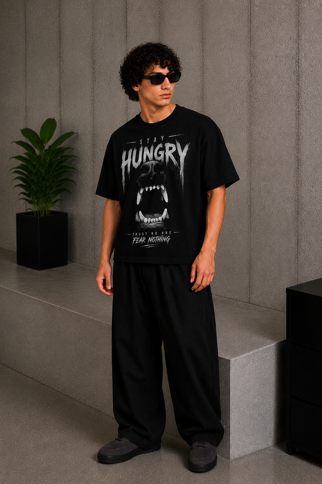 Cool Bee Alpha Tee Black for Men - Black Oversized Graphic Tee Streetwear India - Lifestyle View