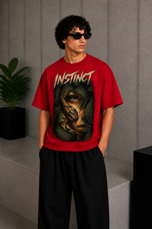 Cool Bee Face Snake Tee Red for Men - Red Oversized Graphic Tee Streetwear India - Back View