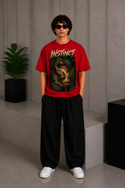 Cool Bee Face Snake Tee Red for Men - Red Oversized Graphic Tee Streetwear India - Detail View