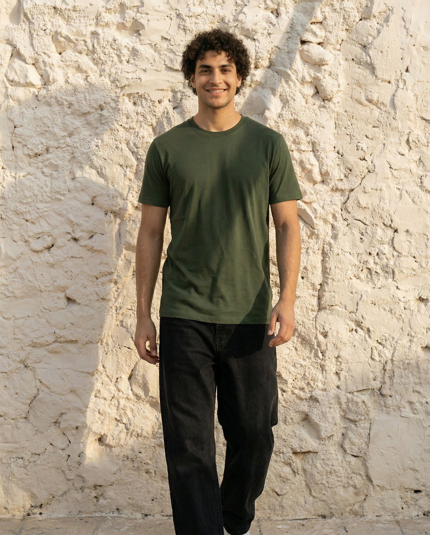 Cool Bee Essential Cotton Crew Neck T-Shirt Green for Men - Green Regular Fit Tee India - Detail View