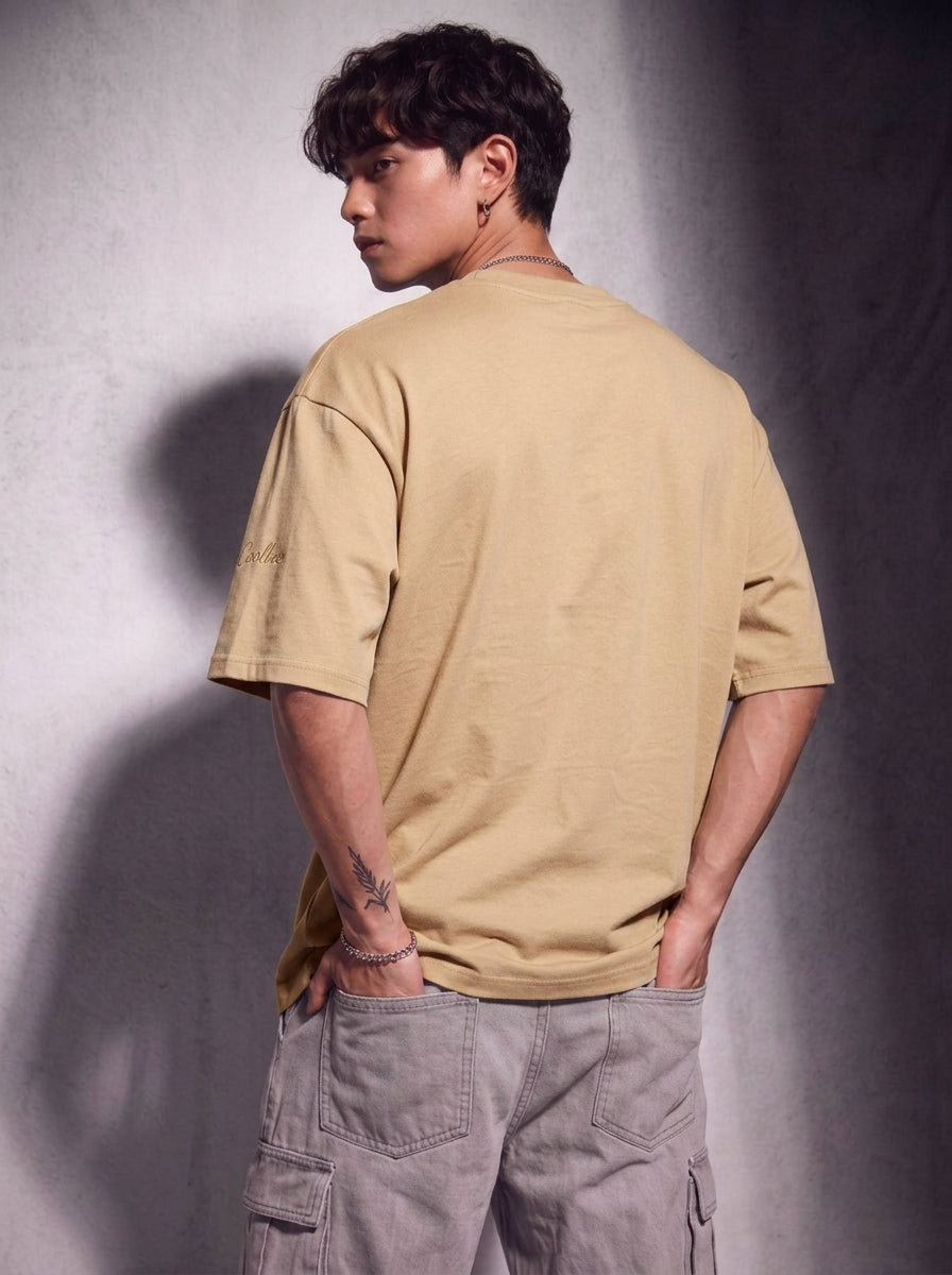 Cool Bee Urban Nomad Tee Beige for Men - Beige Oversized Graphic Tee Streetwear India - Back View