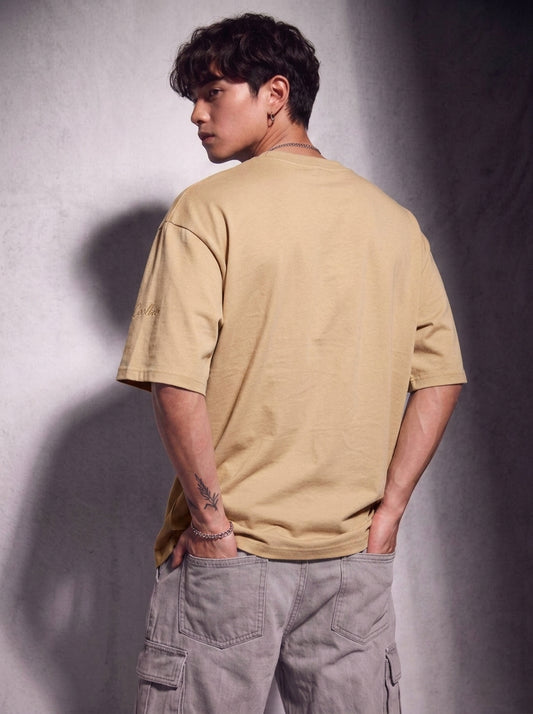 Cool Bee Urban Nomad Tee Beige for Men - Beige Oversized Graphic Tee Streetwear India - Back View