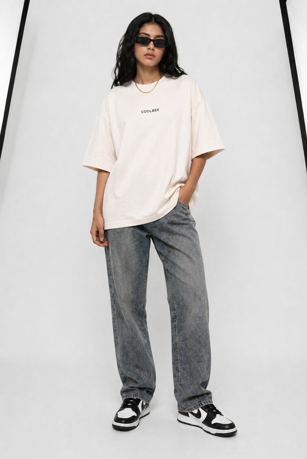 Cool Bee Matchday Abstract Tee White for Women - Oversized Graphic Tee Streetwear India - Lifestyle View