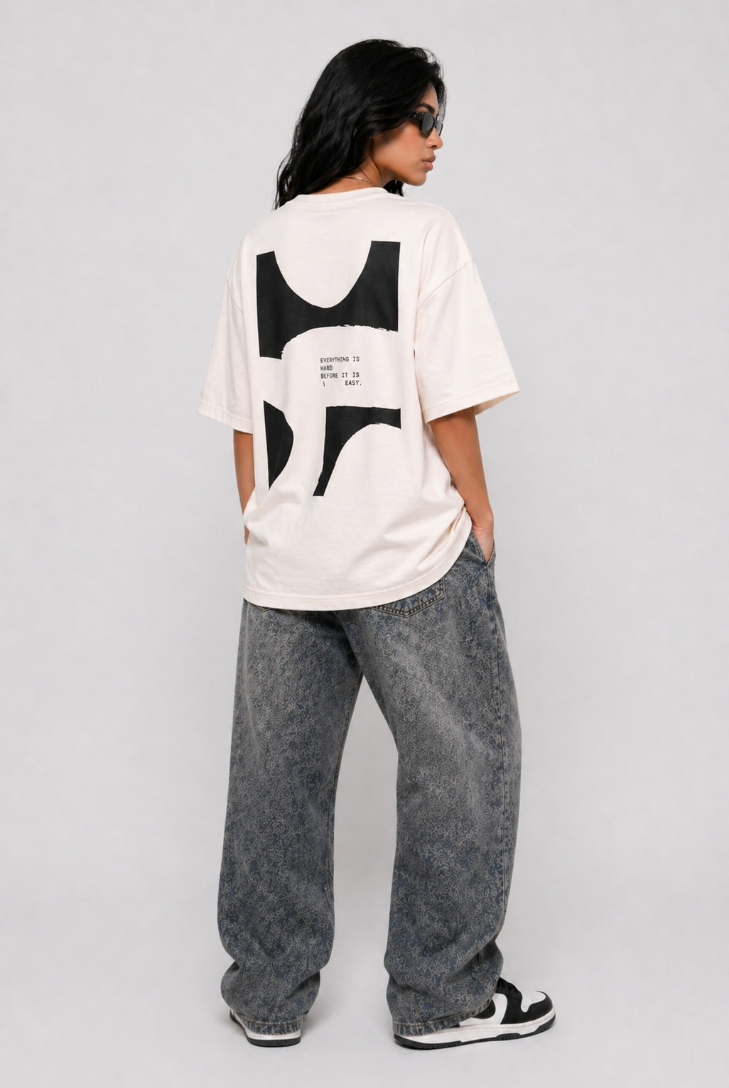 Cool Bee Perspective Graphic Tee White for Women - Oversized Graphic Tee Streetwear India - Detail View