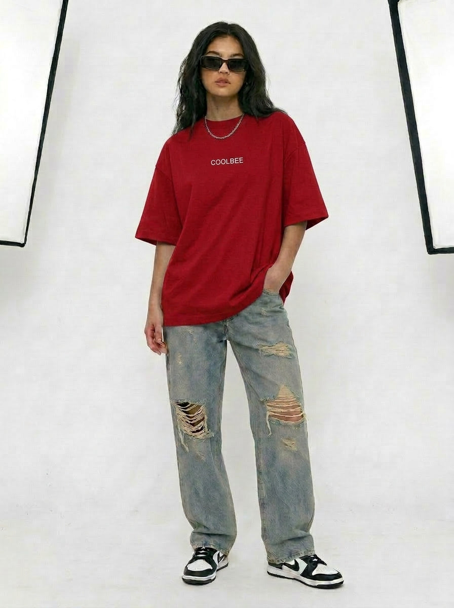 Cool Bee Midnight Muse Tee Red for Women - Oversized Graphic Tee Streetwear India - Lifestyle View