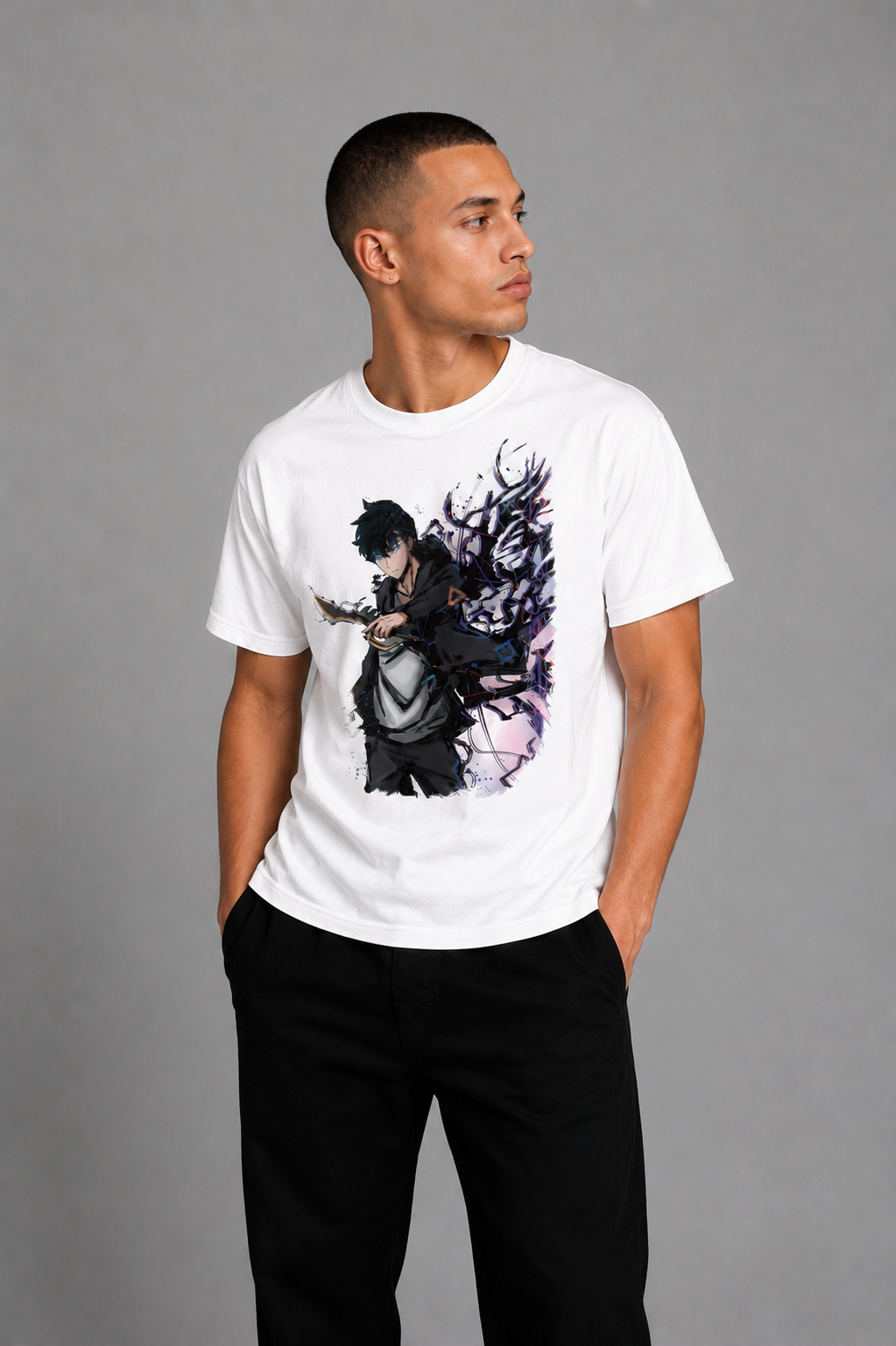 Cool Bee Conceptual Edit Tee White for Men - White Oversized Graphic Tee Streetwear India - Detail View