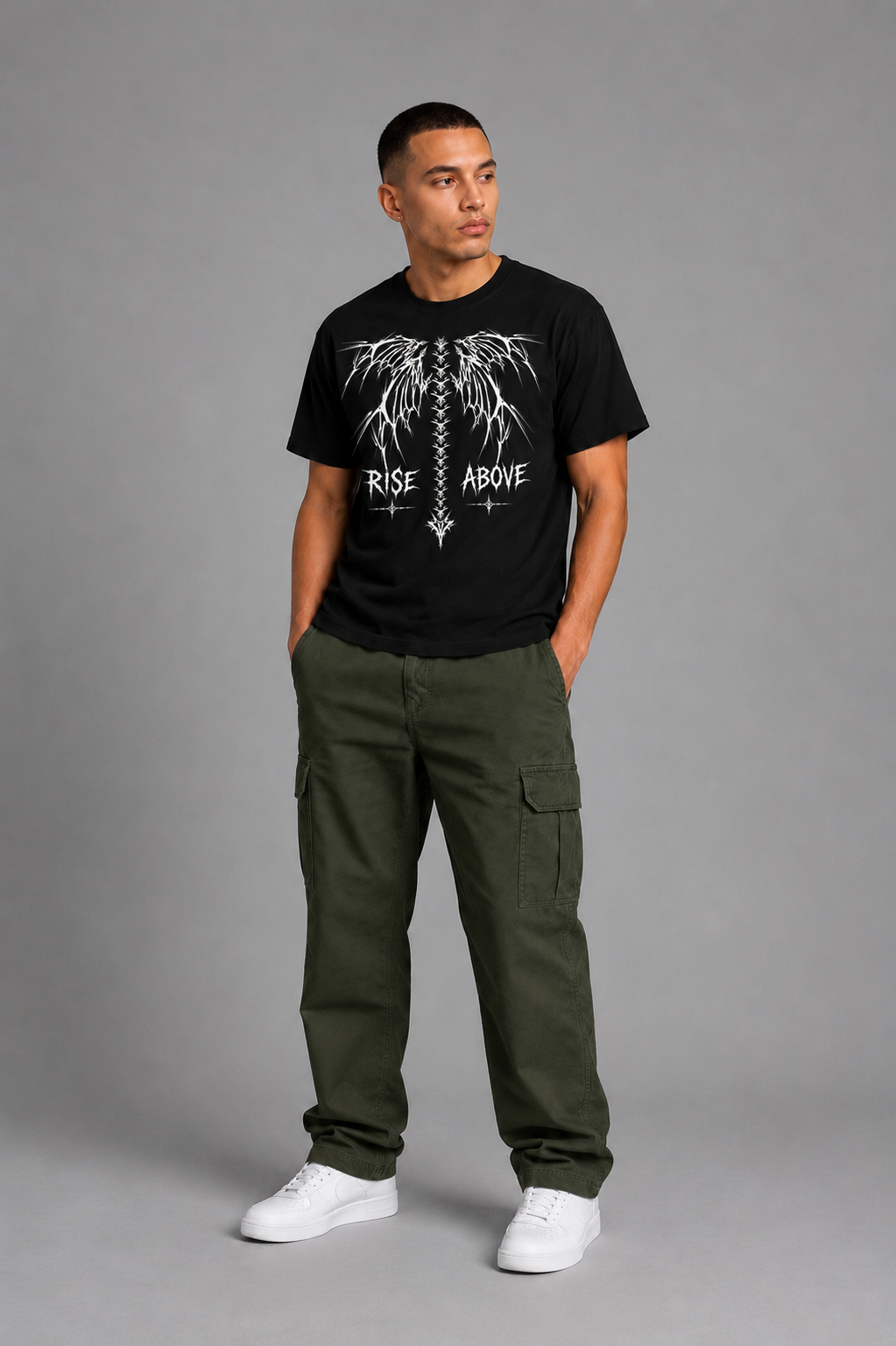Cool Bee Rise Tee Black for Men - Black Oversized Graphic Tee Streetwear India - Detail View