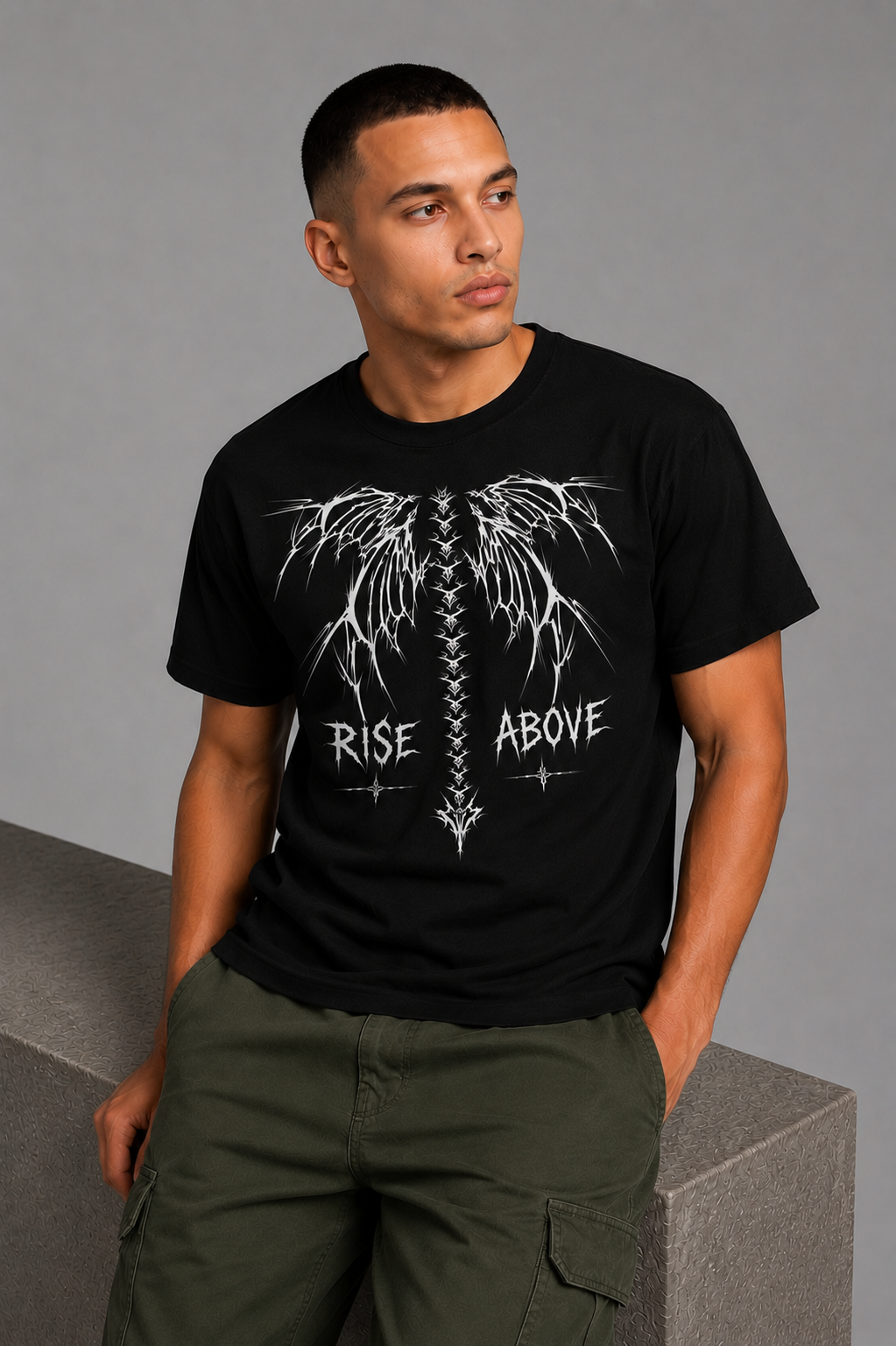 Cool Bee Rise Tee Black for Men - Black Oversized Graphic Tee Streetwear India - Back View