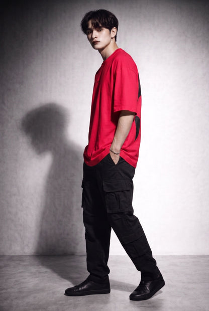 Cool Bee Perspective Graphic Tee Red for Men - Red Oversized Graphic Tee Streetwear India - Detail View