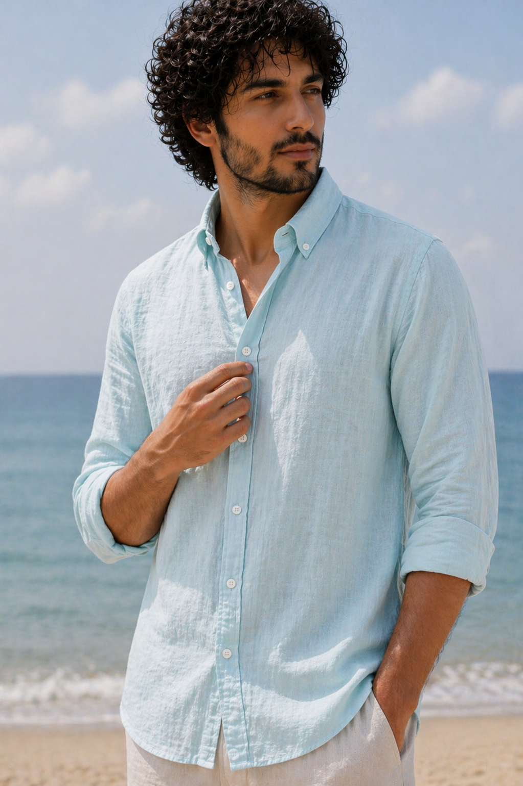 Cool Bee Linen Casual Shirt Ice Blue for Men - Linen Casual Shirt Breathable India - Lifestyle View