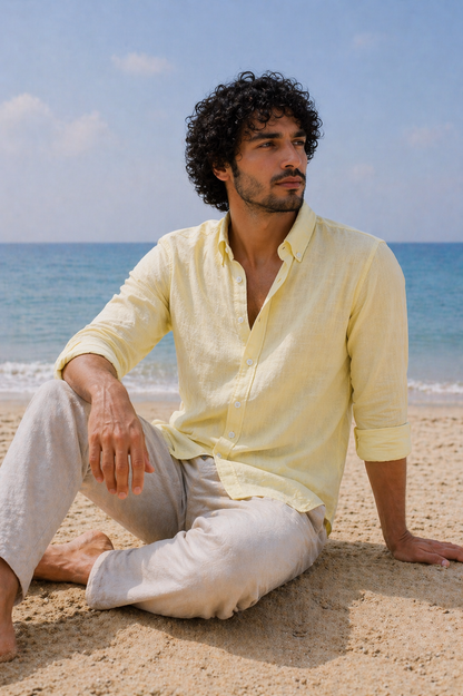 Cool Bee Linen Casual Shirt Yellow for Men - Linen Casual Shirt Breathable India - Lifestyle View