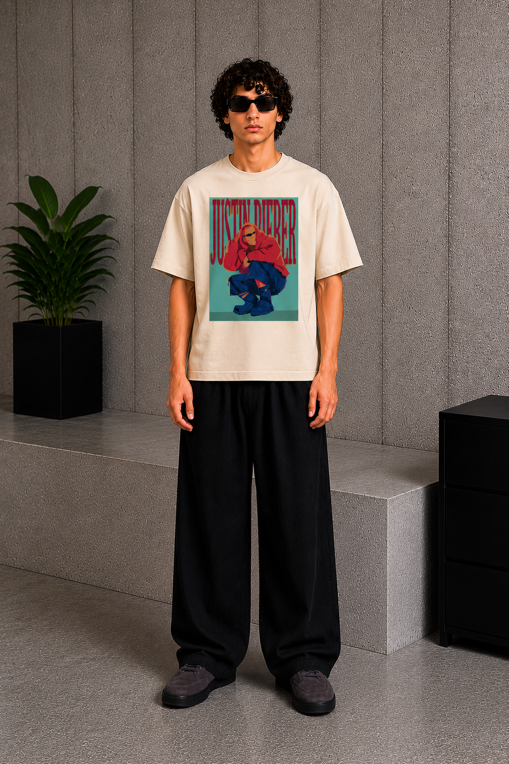 Cool Bee Bieber Tee Beige for Men - Beige Oversized Graphic Tee Streetwear India - Back View