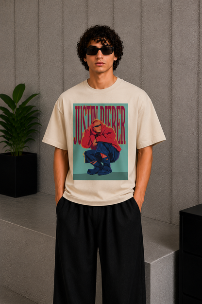 Cool Bee Bieber Tee Beige for Men - Beige Oversized Graphic Tee Streetwear India
