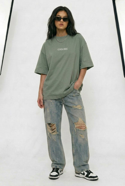 Cool Bee Cubist Bloom Oversize Tee Green for Women - Oversized Graphic Tee Streetwear India - Lifestyle View