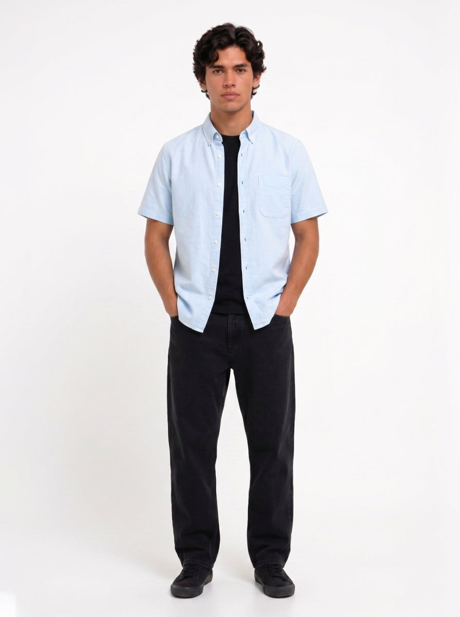 Cool Bee Oxford Casual Half Shirt Blue for Men - Premium Half Sleeve Casual Shirt India - Detail View