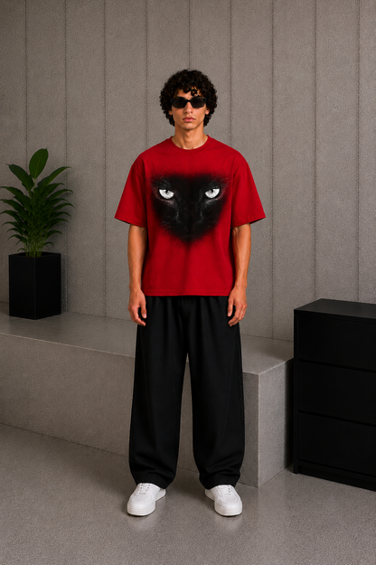 Cool Bee Gaze Tee Red for Men - Red Oversized Graphic Tee Streetwear India - Detail View
