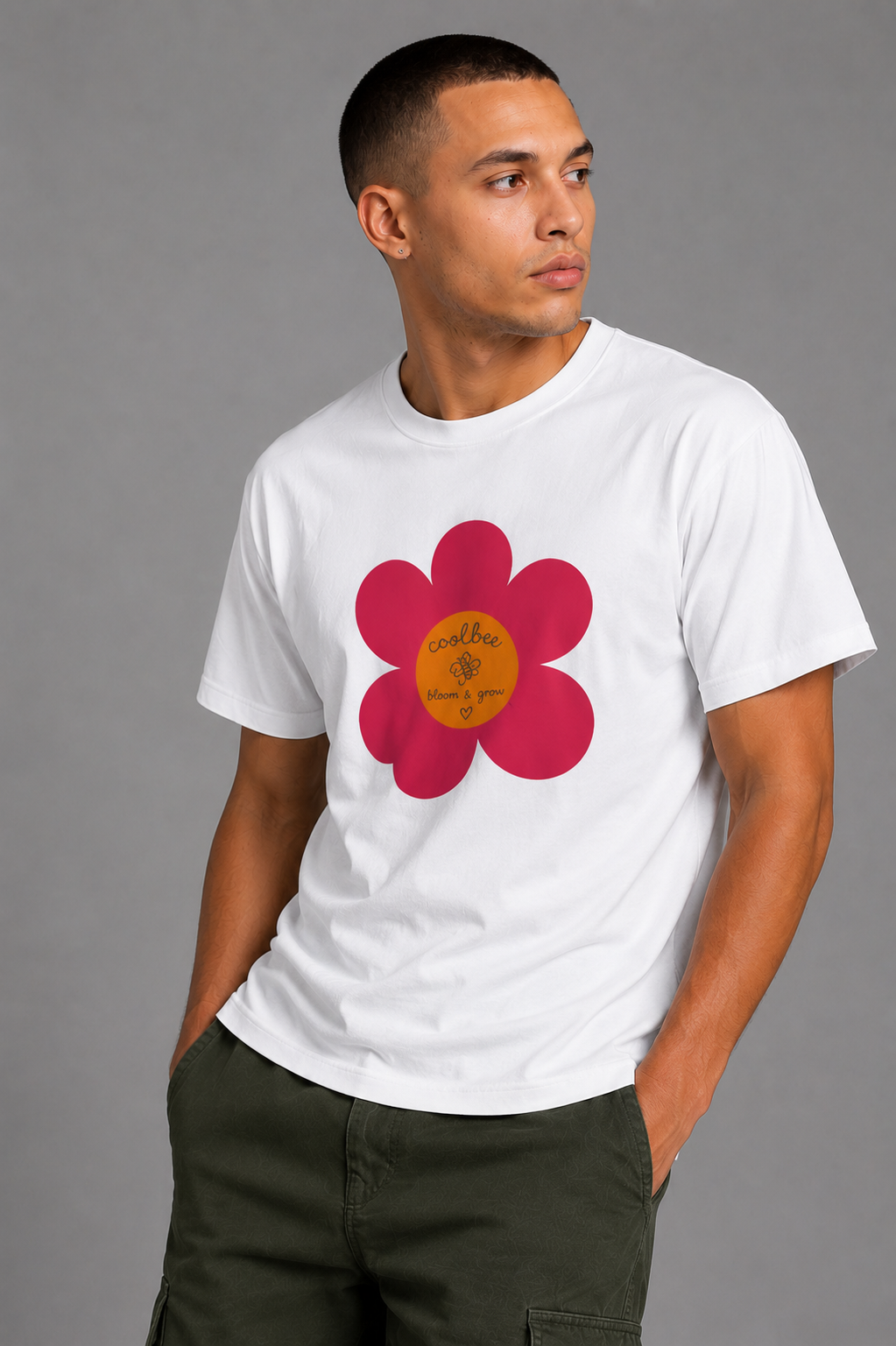 Cool Bee Meadow Red Flower Tee White for Men - White Oversized Graphic Tee Streetwear India - Back View