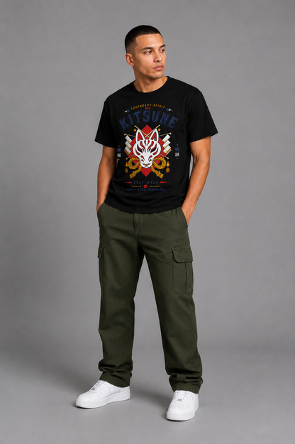Cool Bee Kitsune Tee Black for Men - Black Oversized Graphic Tee Streetwear India - Detail View