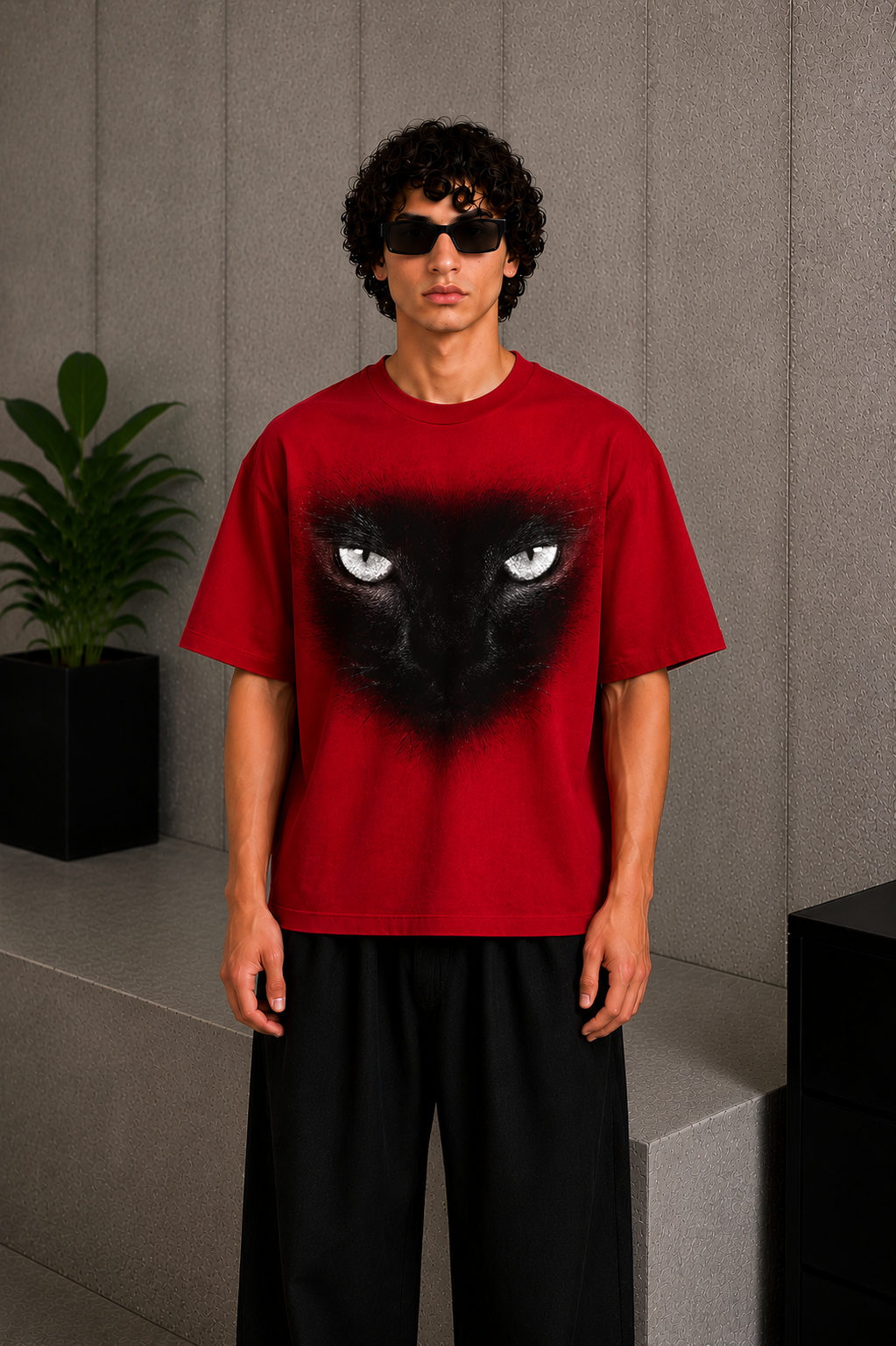 Cool Bee Gaze Tee Red for Men - Red Oversized Graphic Tee Streetwear India