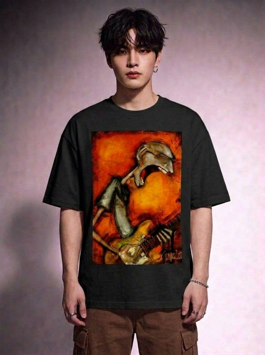 Cool Bee Canvas Chords Tee Black for Men - Black Oversized Graphic Tee Streetwear India - Lifestyle View
