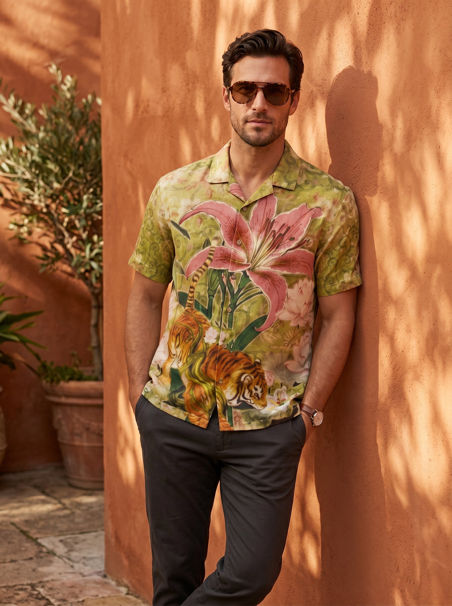 Cool Bee Wild Lotus Camp Shirt for Men - Premium Mercerised Cotton Spread Collar Shirt India - Back View