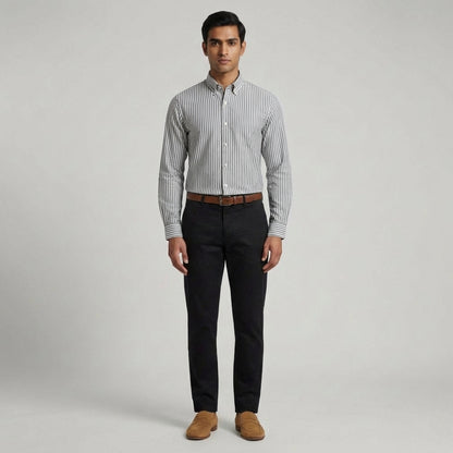 Super Premium Slim Fit Grey Striped Oxford Shirt