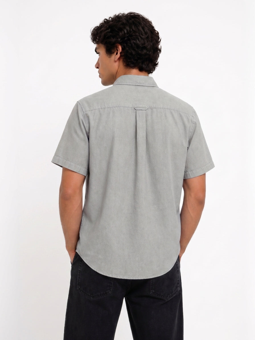 Cool Bee Oxford Casual Half Shirt Grey for Men - Premium Half Sleeve Casual Shirt India - Detail View