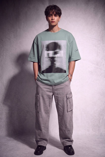 Cool Bee Blurred Vision Tee Off Green for Men - Off Green Oversized Graphic Tee Streetwear India - Detail View