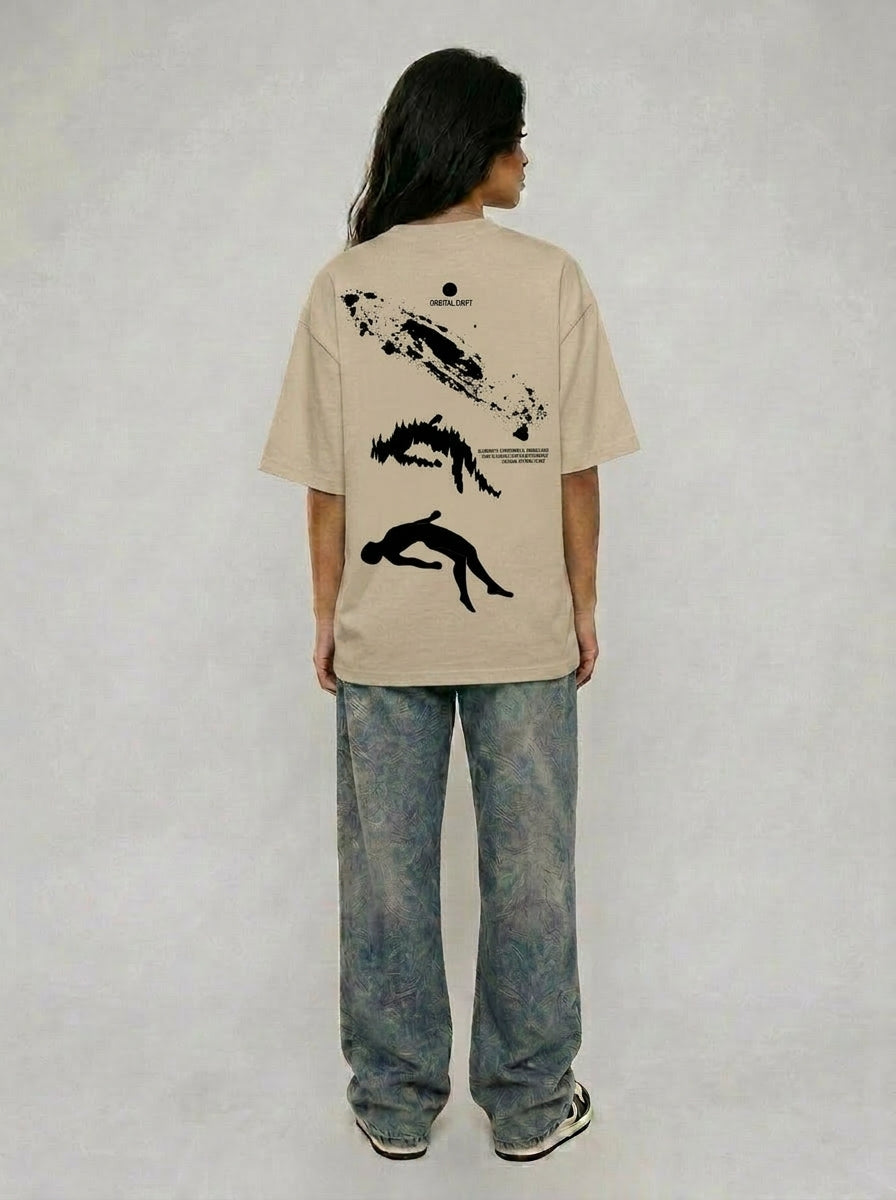 Cool Bee Orbital Drift Tee Beige for Women - Oversized Graphic Tee Streetwear India - Detail View