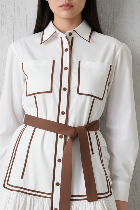 Architectural Piping High-Low Gown White