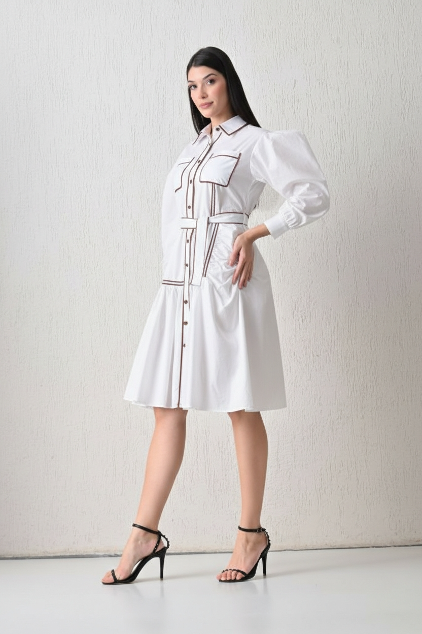 Architectural Piping High-Low Gown White