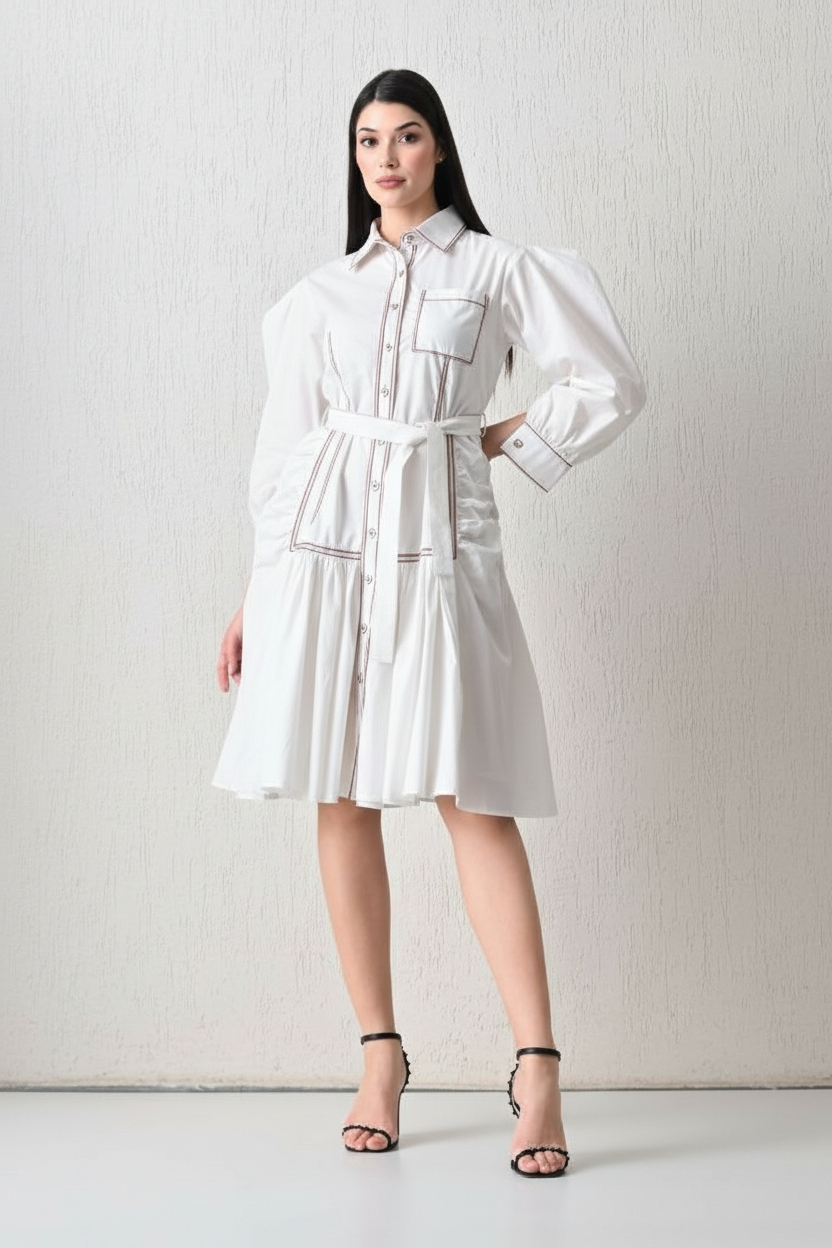 Architectural Piping High-Low Gown White