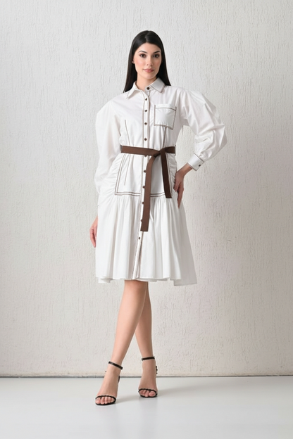 Architectural Piping High-Low Gown White