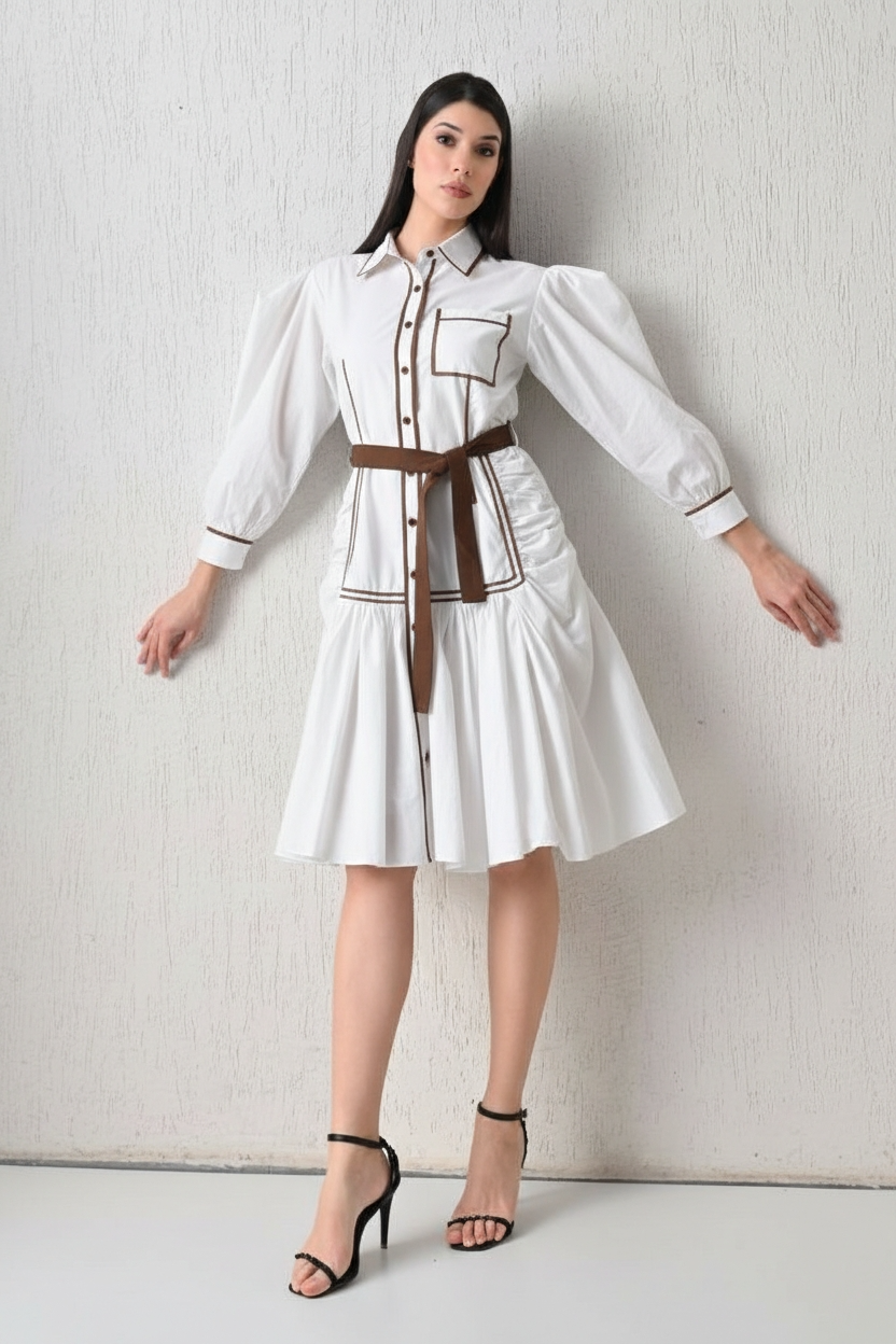 Cool Bee Architectural Piping High-Low Gown White for Women - White Designer Gown Western Wear India