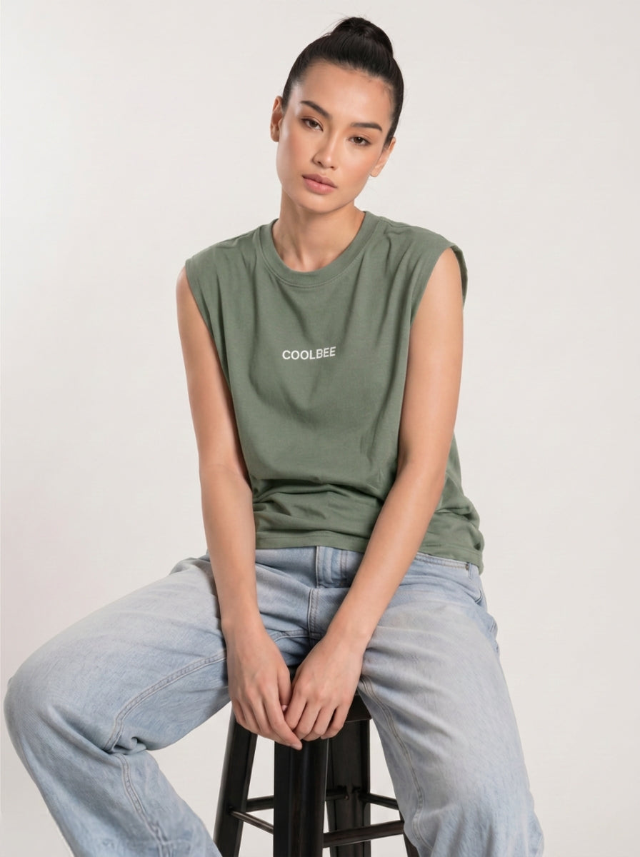 Cool Bee Women Tank Tees Green for Women - Tank Top Gym Casual India - Lifestyle View