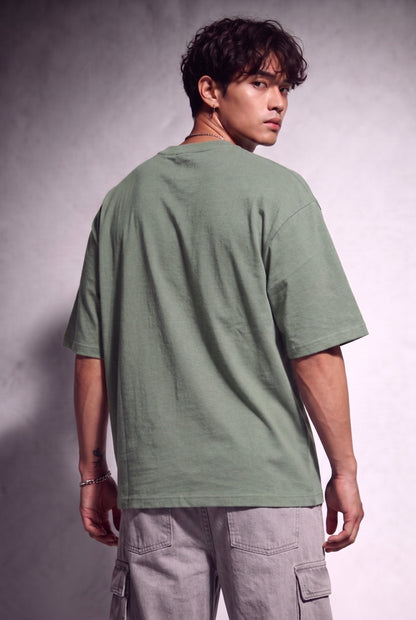 Cool Bee Blurred Vision Tee Off Green for Men - Off Green Oversized Graphic Tee Streetwear India - Back View