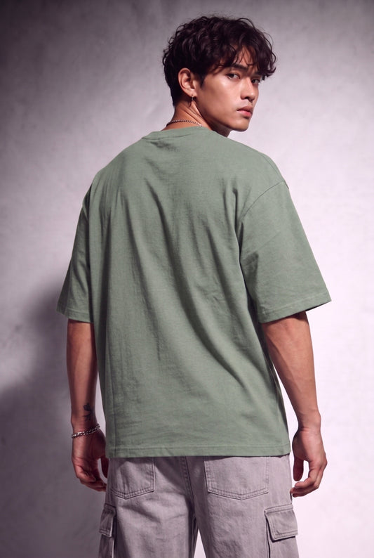 Cool Bee Blurred Vision Tee Off Green for Men - Off Green Oversized Graphic Tee Streetwear India - Back View
