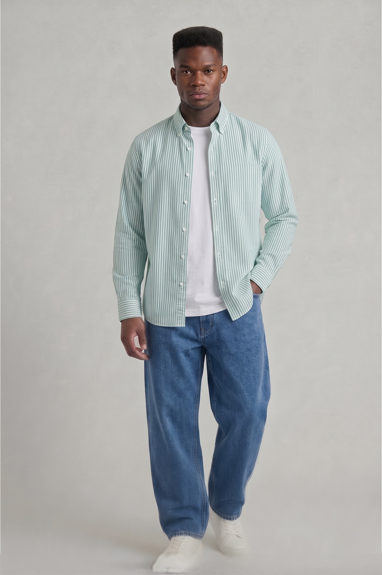 Cool Bee Super Premium Slim Fit Green Striped Oxford Shirt for Men - Striped Premium Oxford Shirt India - Lifestyle View