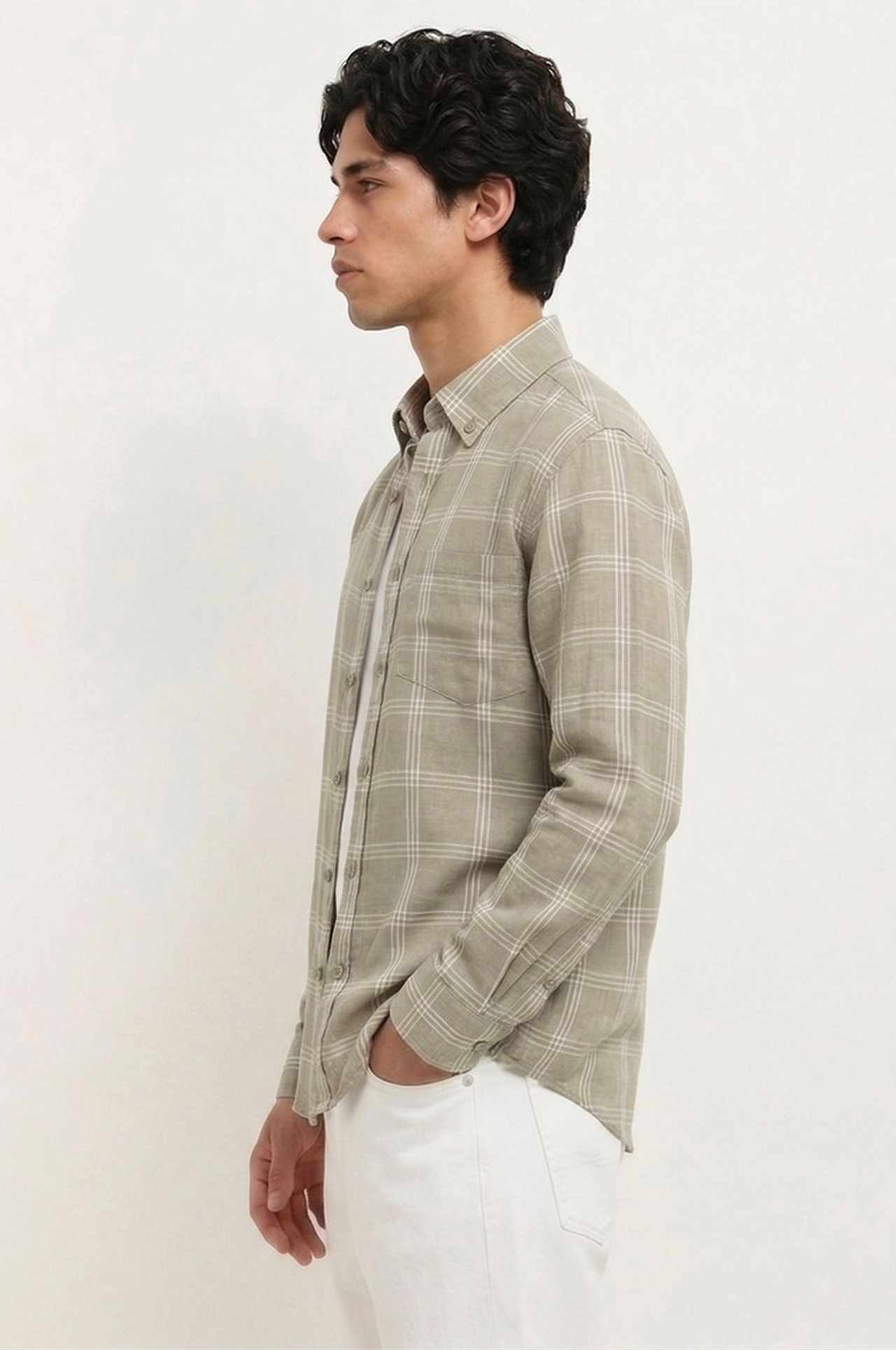 Cool Bee Olive Drab Windowpane Check Shirt for Men - Windowpane Check Casual Shirt India - Lifestyle View