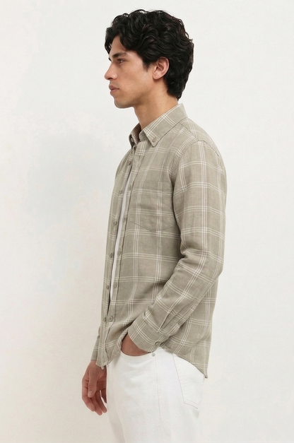 Cool Bee Olive Drab Windowpane Check Shirt for Men - Windowpane Check Casual Shirt India - Lifestyle View