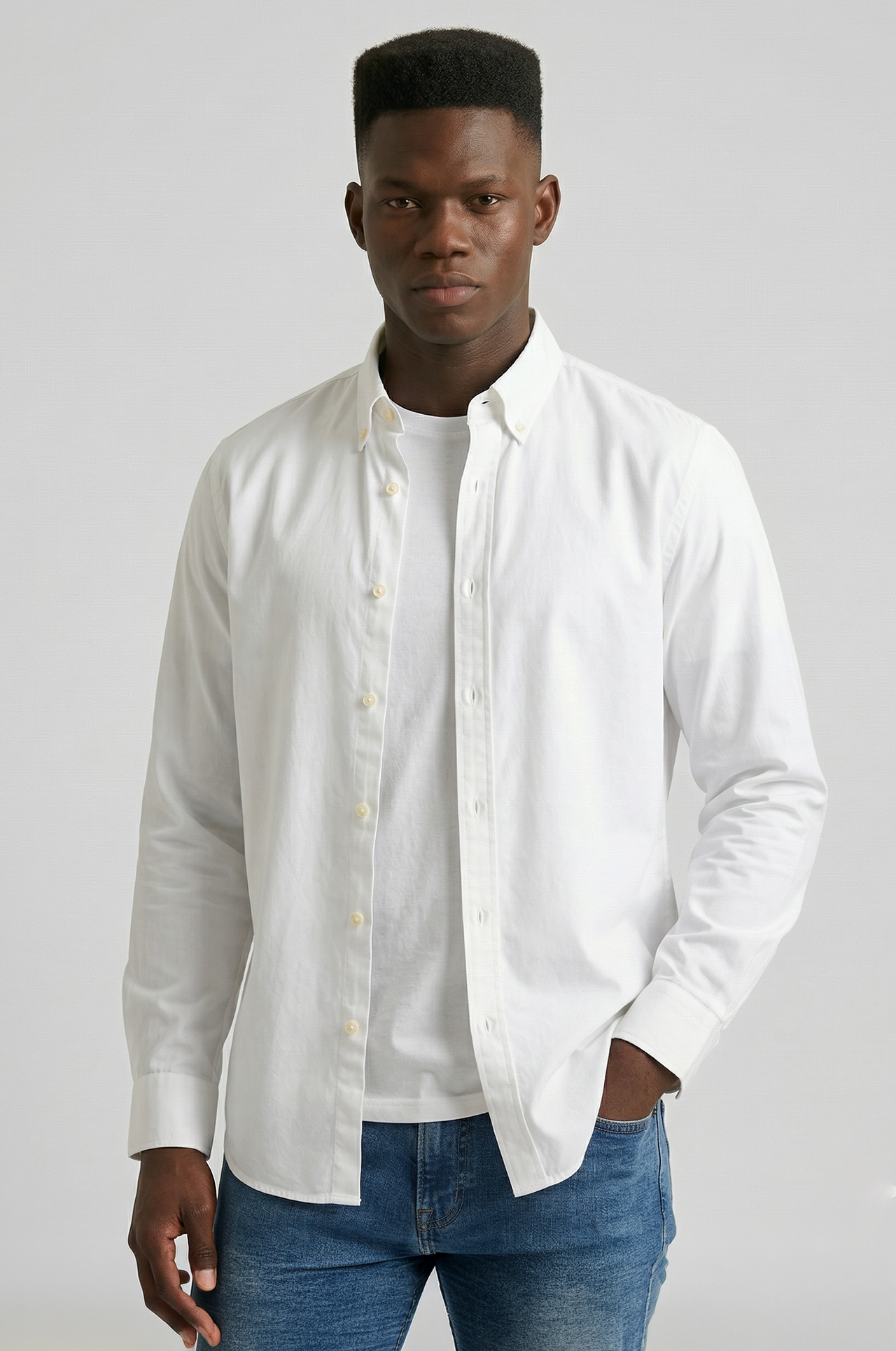 Cool Bee Essential Super Premium Oxford Shirt White for Men - White Premium Oxford Shirt India - Back View