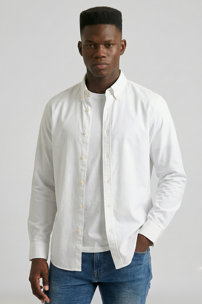 Cool Bee Essential Super Premium Oxford Shirt White for Men - White Premium Oxford Shirt India - Back View