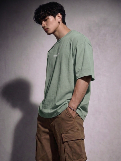 Cool Bee Silent Muse Tee Green for Men - Green Oversized Graphic Tee Streetwear India - Lifestyle View