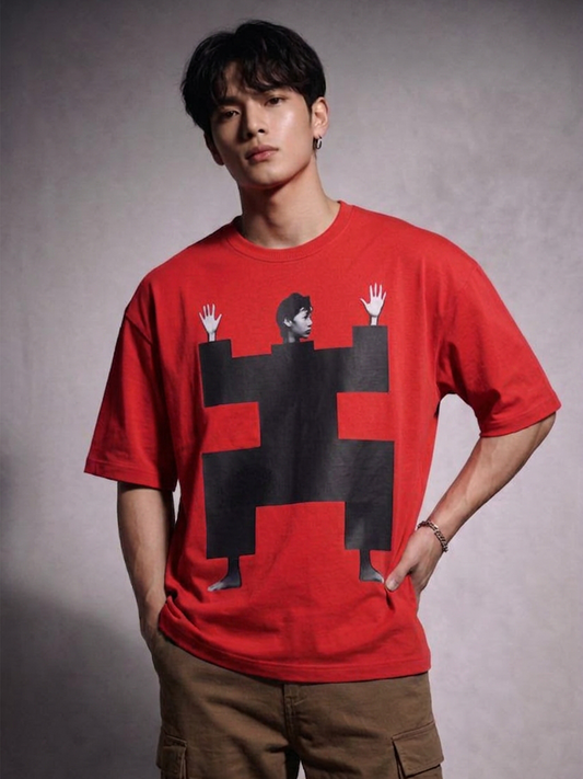 Cool Bee Structural Persona Tee Red for Men - Red Oversized Graphic Tee Streetwear India