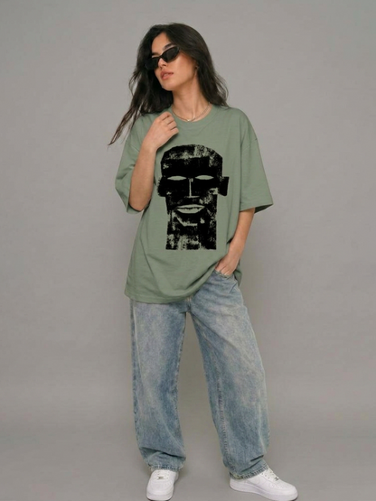 Cool Bee The Totem Tee Green for Women - Oversized Graphic Tee Streetwear India - Lifestyle View